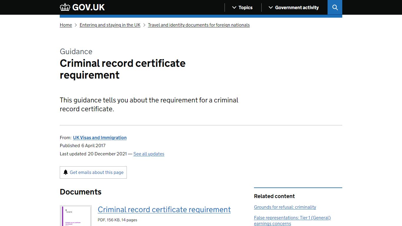Criminal record certificate requirement - GOV.UK